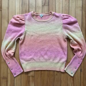 River Island Ombre Puff Sleeve Sparkle Cuff Sweater Pink Yellow Orange US 12